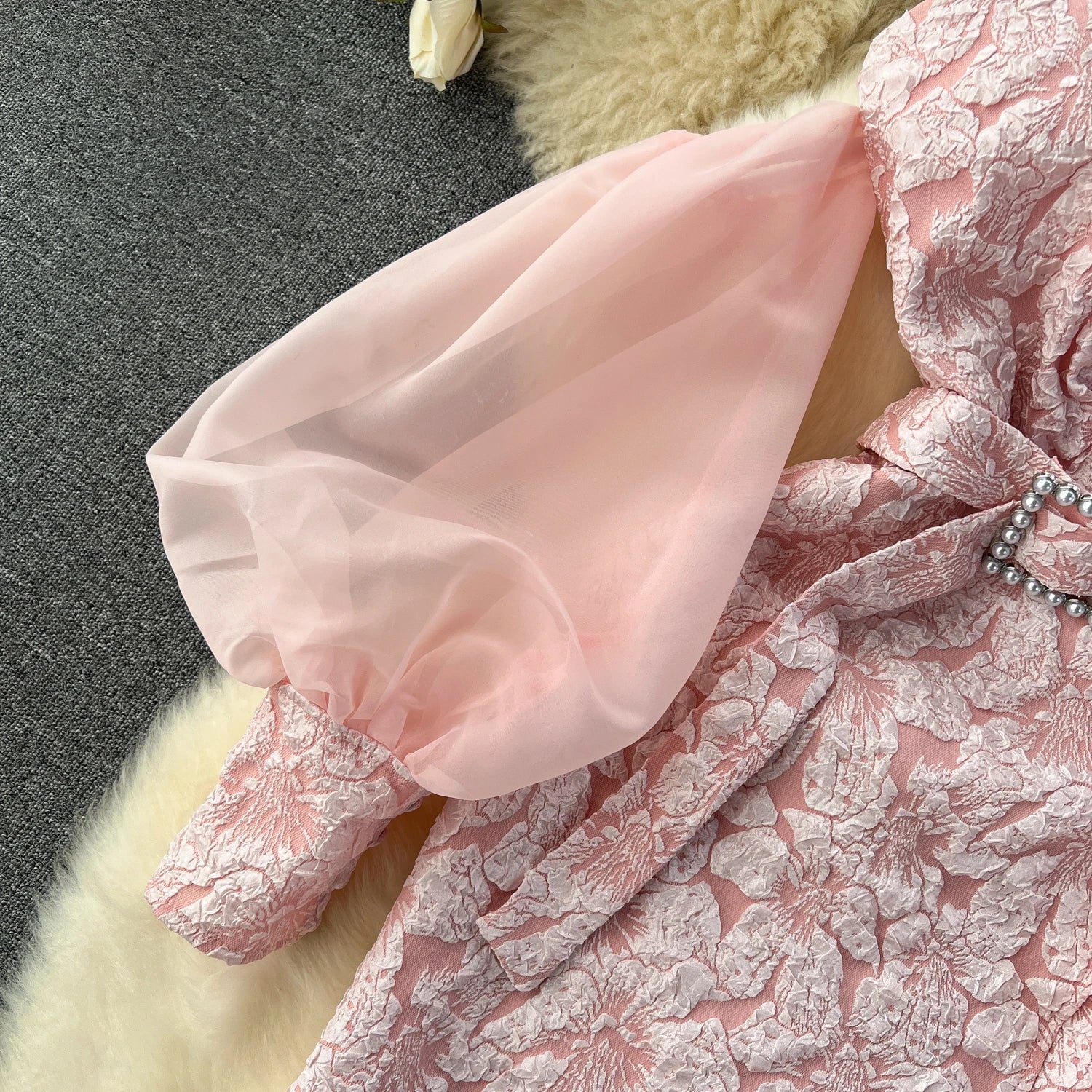 Vintage Chic Sequin Bishop Sleeve Off-Shoulder Slim Tube Dress