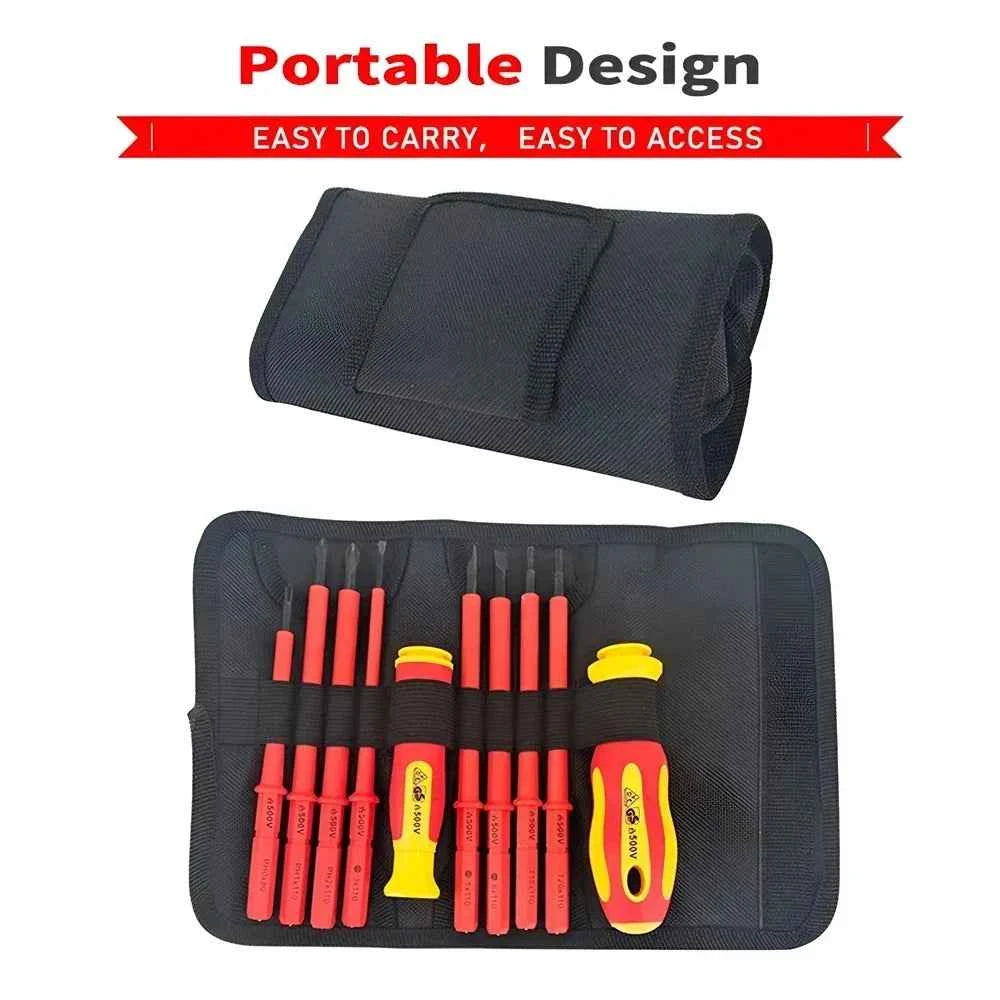 10Pcs Interchangeable Blade VDE Insulated Screwdriver Set with Case Magnetic 500V Home and Professional Use Electricians Tools