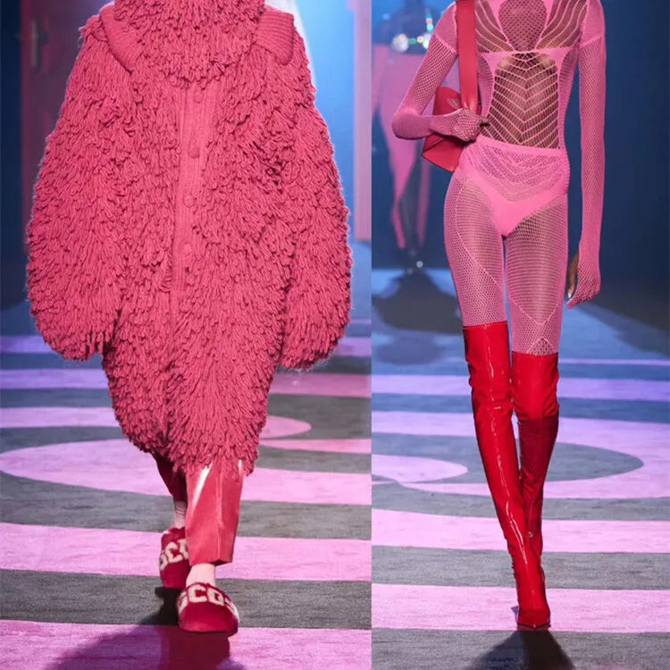 Women's Pointed Tiger Teeth Heel Knee High Elastic Boots Fashionable Over-the-Knee Super High Heel Banquet Show Shoes Autumn Winter