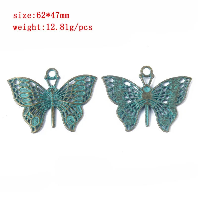 2pcs/lot Verdigris Patina Elephant/Heart/Leaf/Flower/Dragonfly/Butterfly/Swirl/Wing Pattern Pendant Fashion Jewelry Material