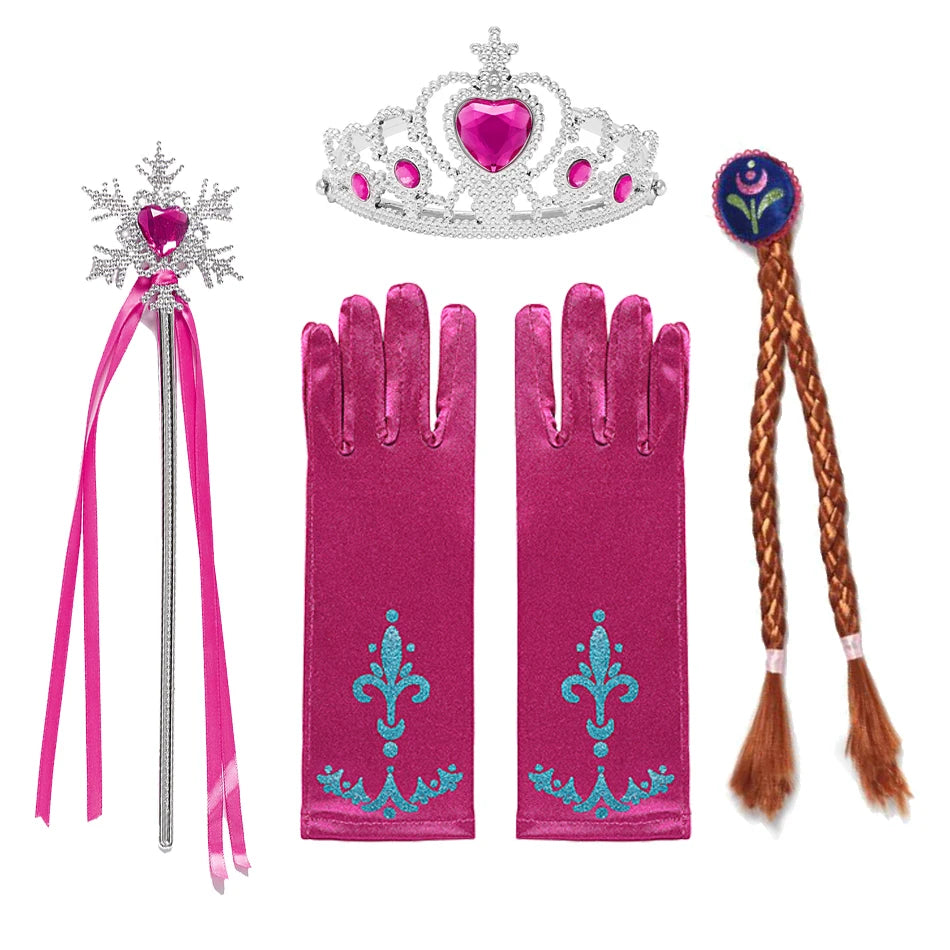 Girls Princess Dress Accessories Gloves Wand Crown Jewelry Set Princess Wig Braid Princess Dress Costume Cosplay Accessories