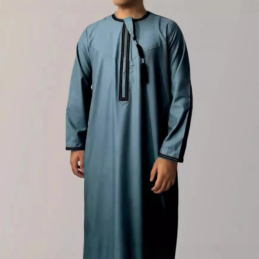 New 2026 Men's Muslim Abayas Dress Long-sleeved Pullover Kaftan Robe Men Jubba Thobe Pakistan Saudi Arab Caftan Islamic Clothing