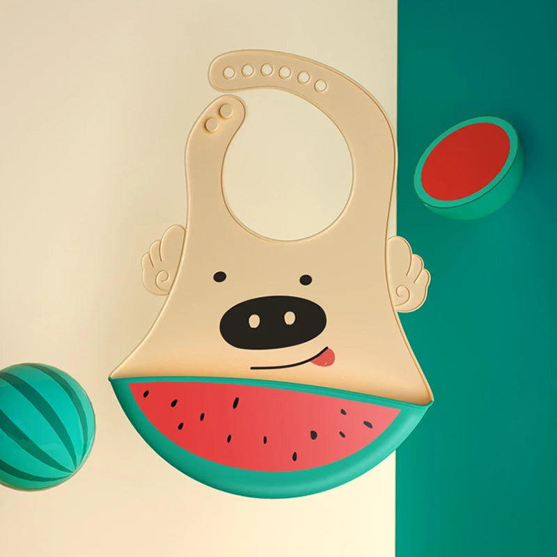 Silicone Baby Bib Waterproof Kids Boy Girl Feeding Stuff Adjustable Feeding Apron Food Grade Cartoon Burp Scarf Toddler Burp Bib