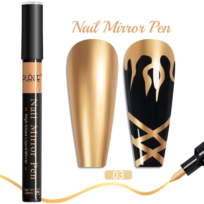 BrandName Chrome Mirror Effect Gel Polish - 5ml Golden Silvery Metallic Liner for Stunning French Nail Art