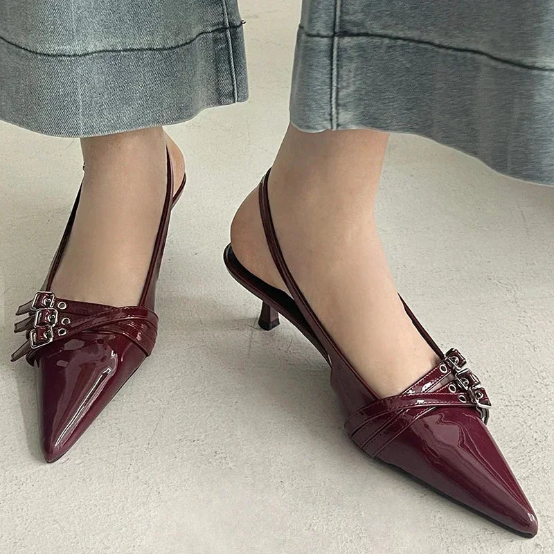 Summer New 2025 Women Sexy Party Punk Gothic Pointed High Heels PU Leather Casual Bar Striptease Ladies Sandals Beach Slippers