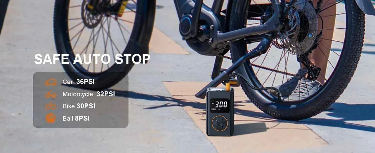 Tire Inflator Portable Air Compressor 150 PSI Cordless Mini Bike Tire Pump, Air Pump for Car with Pressure Gauge, LED Light
