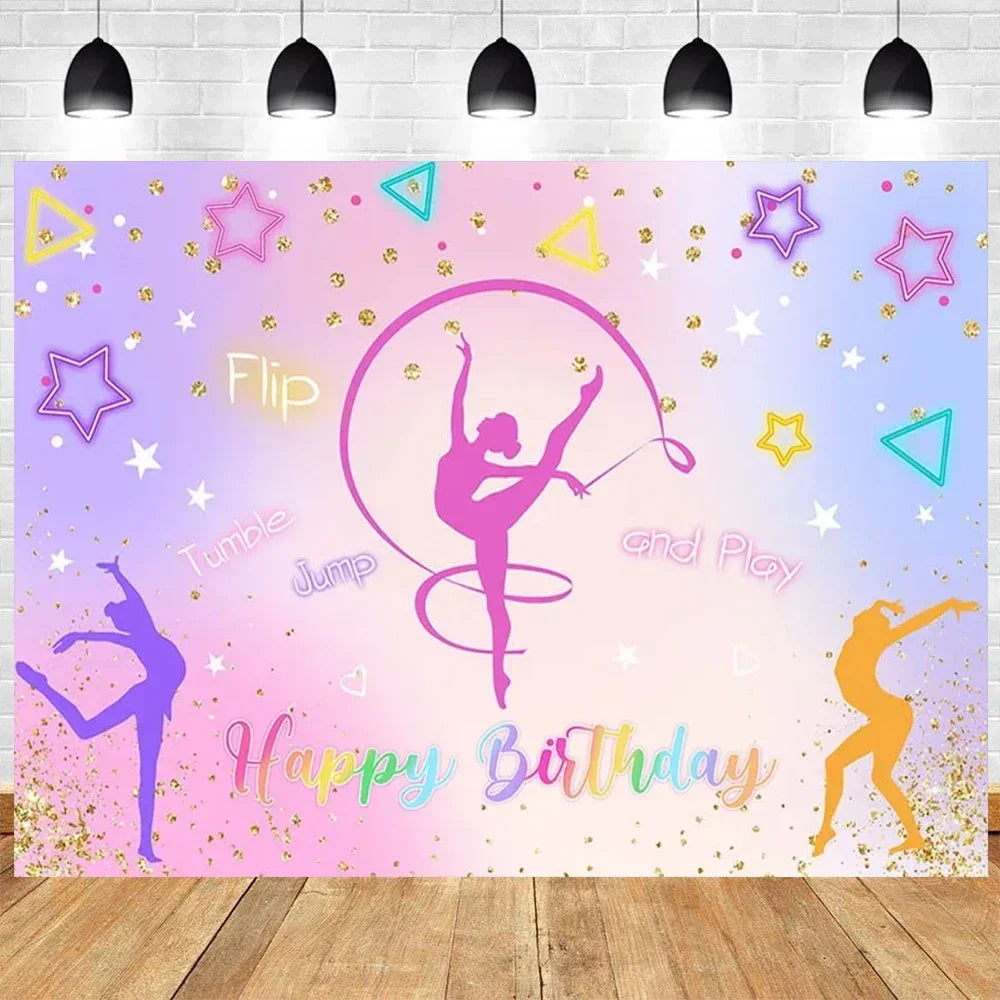 Let's Flip Athlete Gymnast Gymnastic Theme Jump Tumble Play Gymnast Rhythmic Gymnastic Girl Birthday Party Baby shower Backdrop