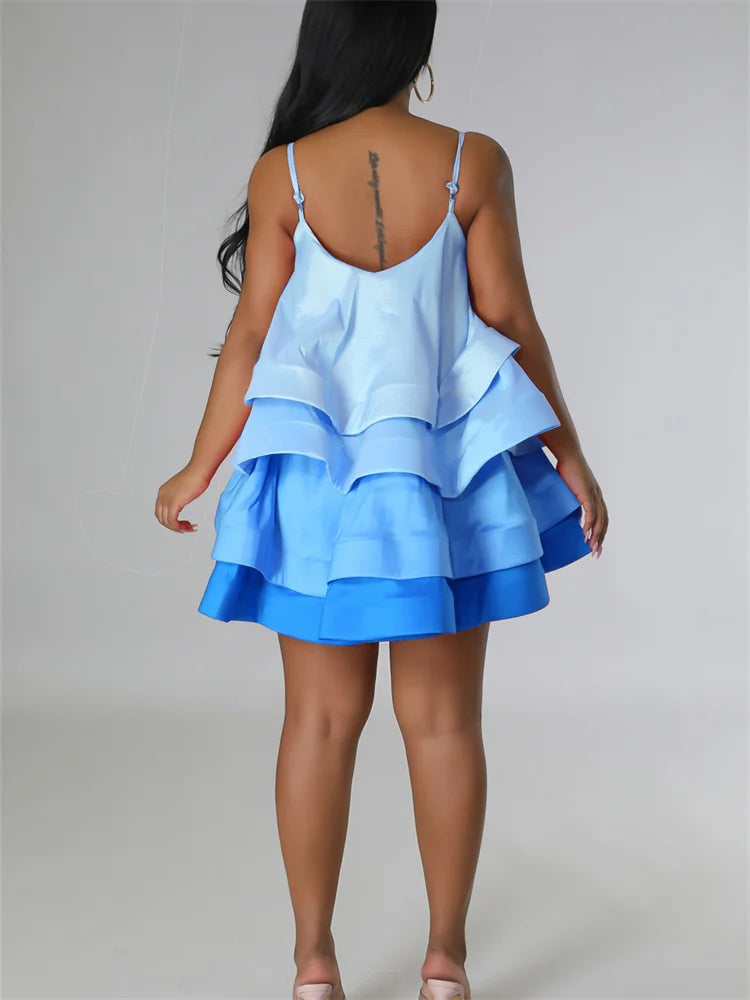 Women's Ruffle Satin Mini Dress – Sleeveless Square Neck Party Dress