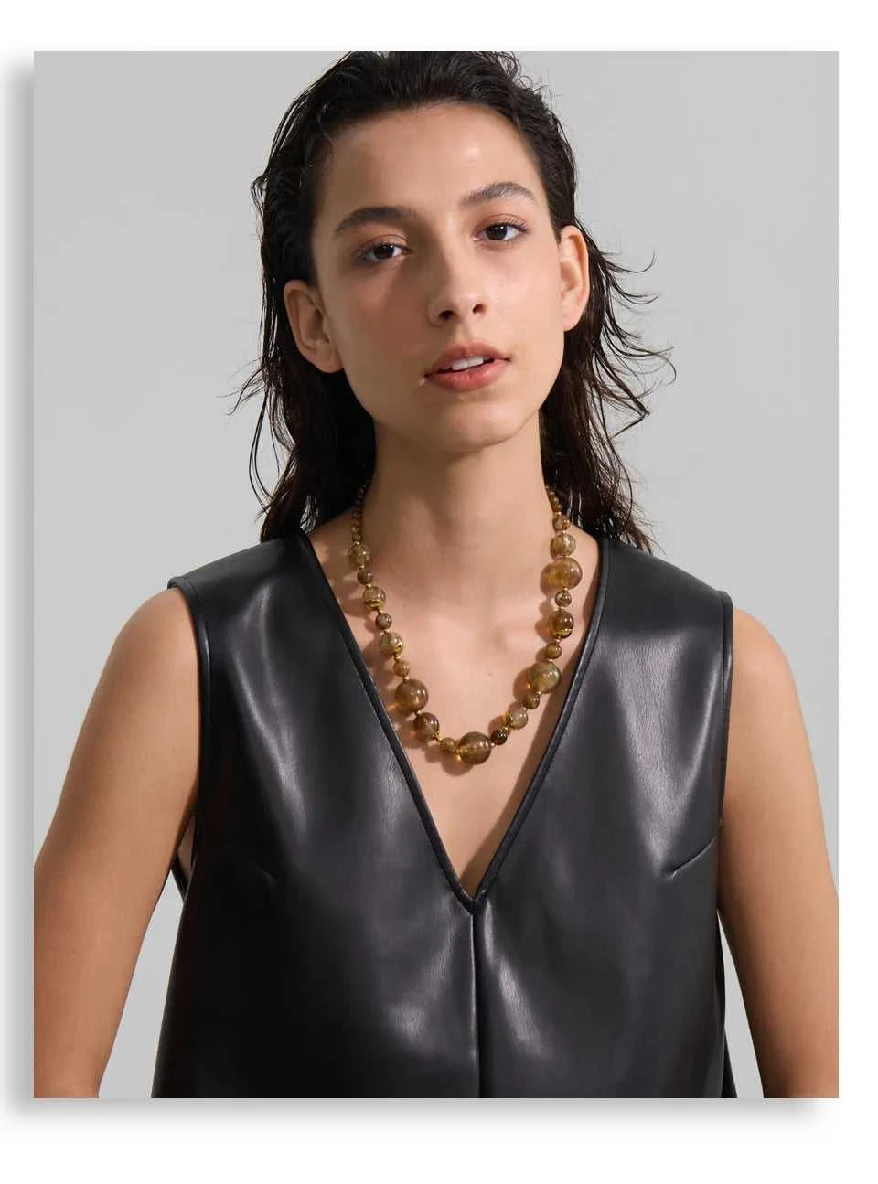 Yhpup New Arrivals Simulated Pearls Resin Acrylic Round Beads Chain Handmade Necklace Stainless Steel Trendy Jewelry Waterproof The jack market .AU The jack market .AU $ 54 200001034:2604813136#YH6980A Amber