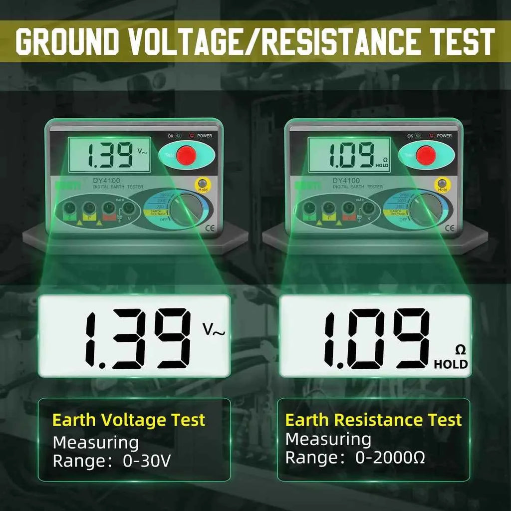 Digital Earth Ground Resistance Tester,0-2000 ohm Meter Earth Resistance Tester,Overload Protection AC Ground Voltage Meter