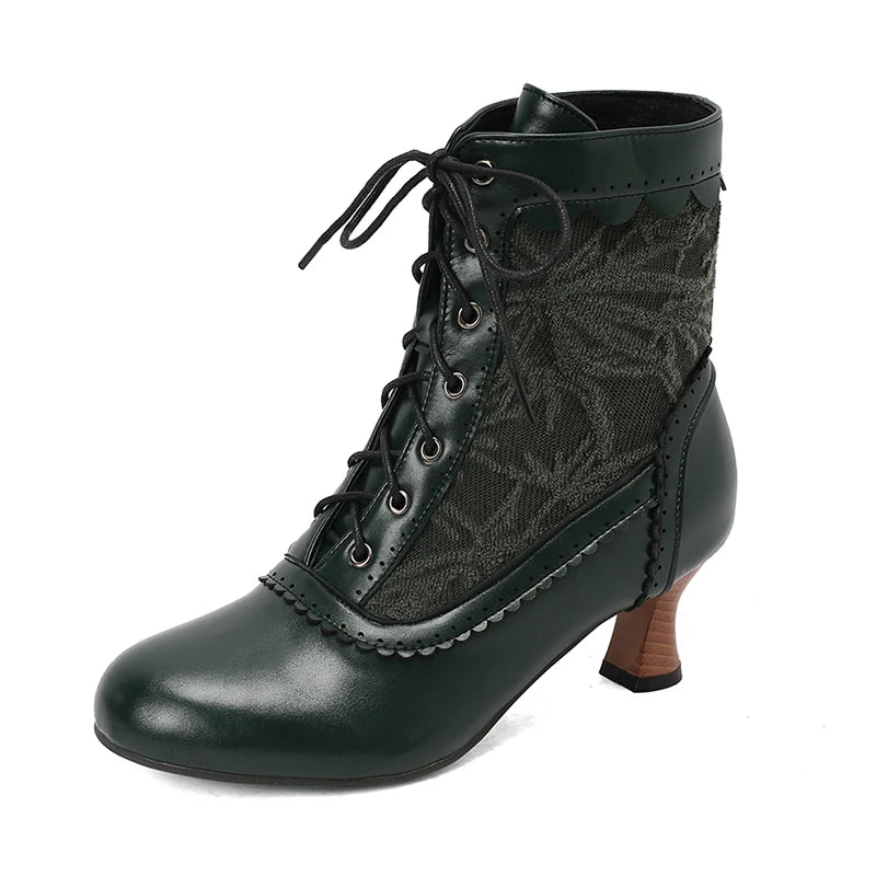 2025 New Lace Up Ladies High Heel Shoes Strange Steampunk Boot Victorian Ankle Boots Women Pointed Toe Thick Soled Short Boots