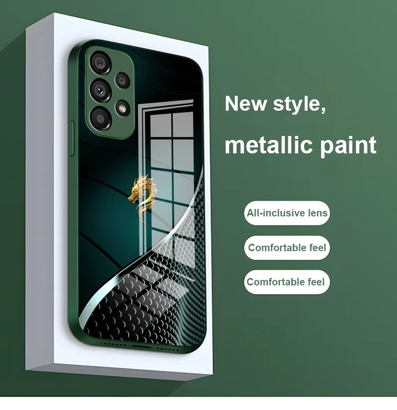 Loong Design Tempered Glass Case for Samsung Galaxy S10-S23 – Ultra-Durable, Stunning Chinese Loong Powder Finish
