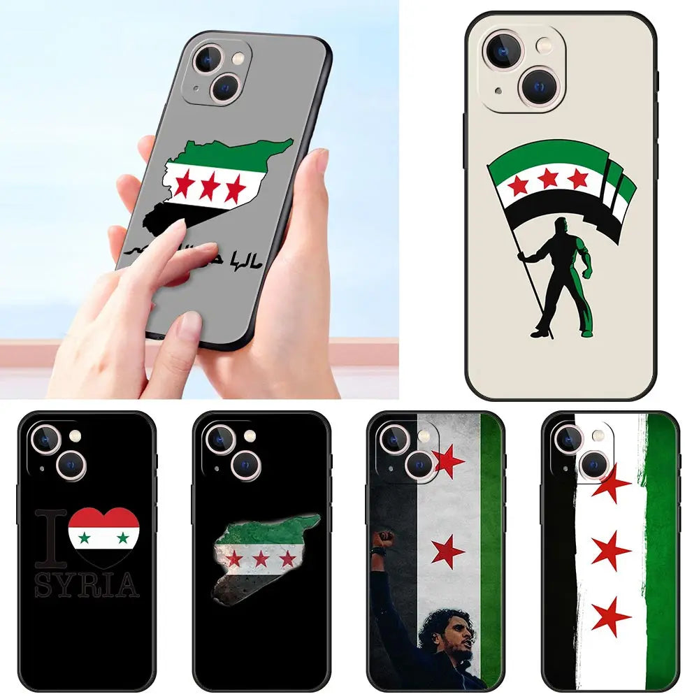 Phone Case For iPhone 16 15 14 13 12 11 Pro Max XS X XR SE 7 8 Plus Soft Silicone Black Cover Funda Luxury Syria flag