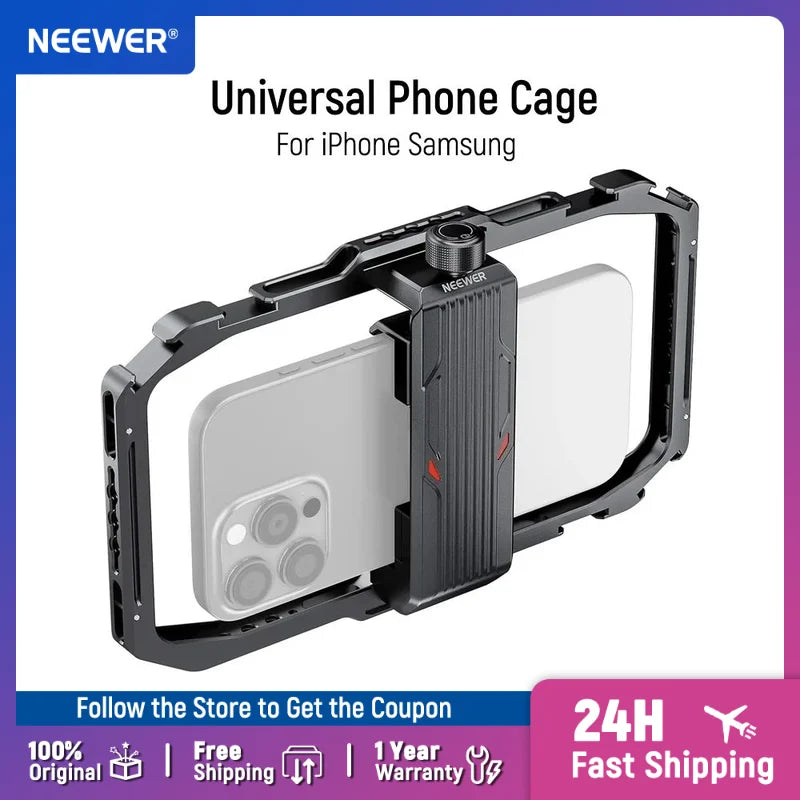 NEEWER Universal Phone Cage, Smartphone Video Rig with Quick Release Mounts Cold Shoes for Videomaker Filmmaking Vlogging