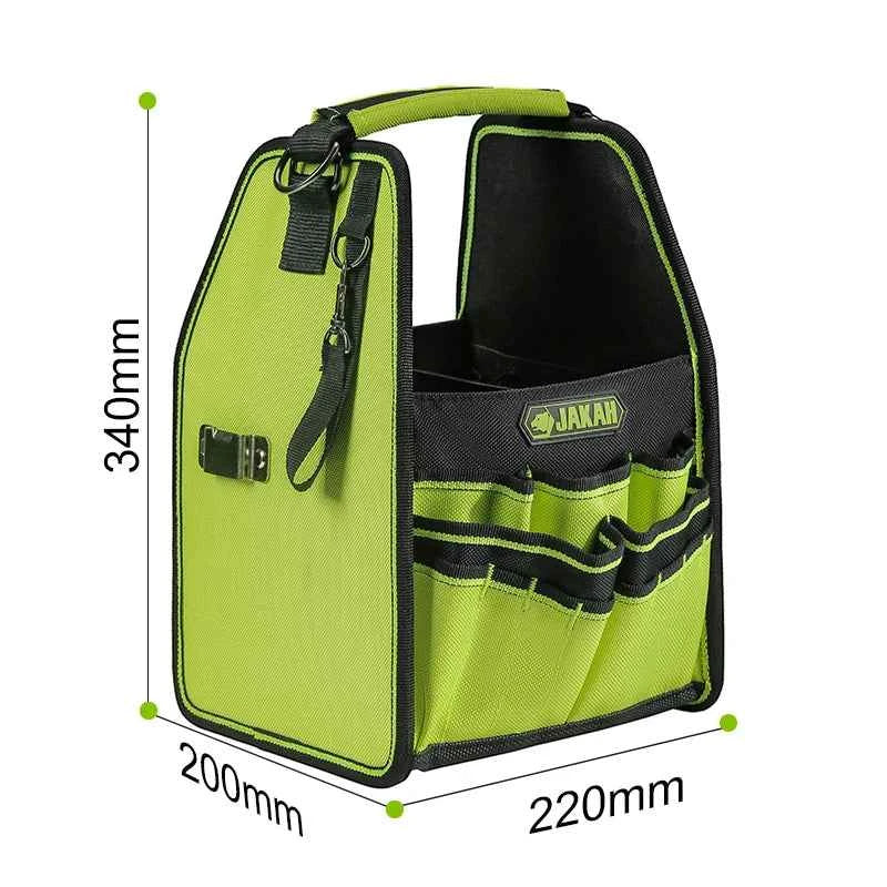 35 pockers & loops Tool Tote with Handle for Easy Tool Access, Water-Resistant Construction, Black/Green