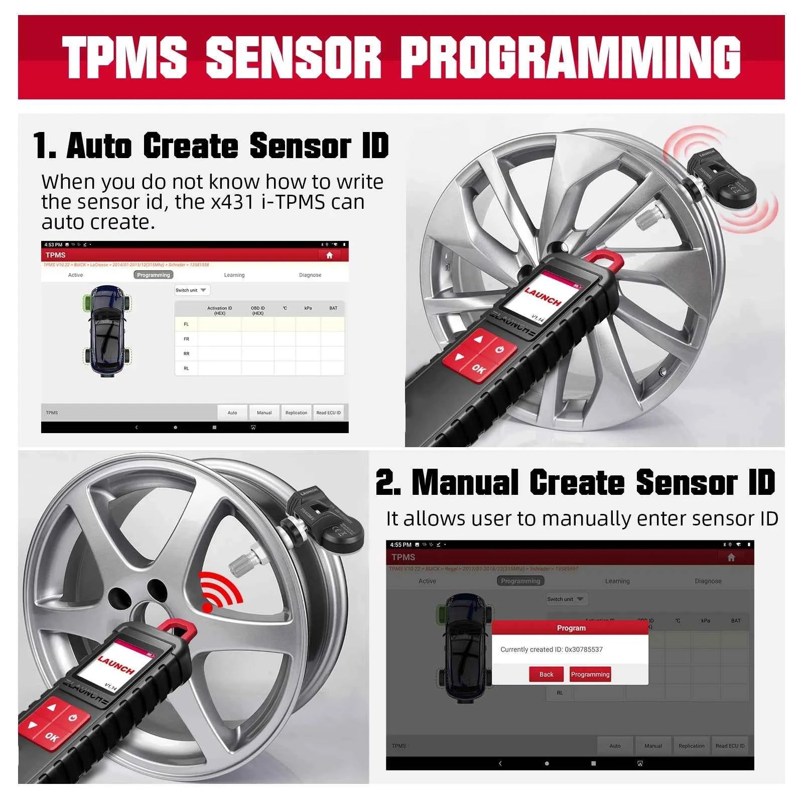 LAUNCH X431 i-TPMS Tire Pressure Diagnostic Tool Activate 315MHz/433MHz TPMS Sensor Programming Learning for X431 V VS TSGUN