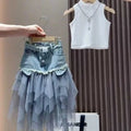 Girls' Summer New Set 2026 Korean Version Baby Girl Tank Top Mesh Splicing Cowboy Skirt Set Kids Summer Set The jack market .AU The jack market .AU Mum & Kids: Essential Products for Every Family $ 62 14:29#WHITE;200000463:200004189#110CM 4Years;200007763:201336100