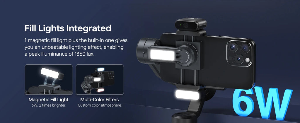 ZHIYUN Official SMOOTH 5S AI Smartphone Gimbal 3-Axis Gimbals Fill Light Phone Stabilizer for iPhone 15 Pro Max Android