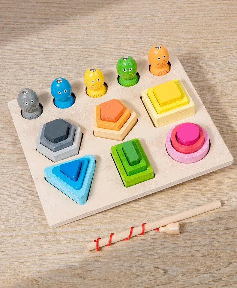 Montessori  Wooden Color Shape Cognitive Classification Matching Puzzle Children's Magnetic Fishing Learning Educational Toys