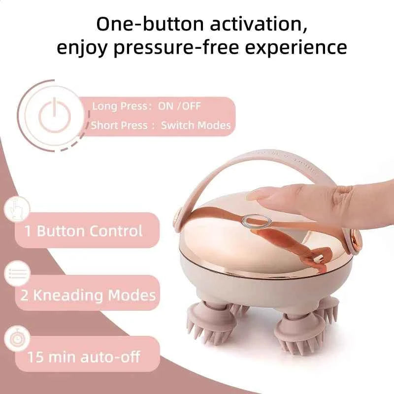 Rechargeable Electric Scalp Massager - Waterproof Handheld Device with 4 Massage Claws for Stress Relief & Relaxation