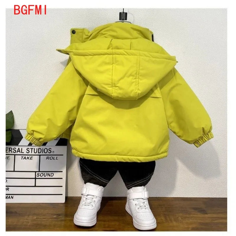 2-9Y Children's Waterproof Windproof Thick Cotton Coat Winter 2025 New Little Boys Hooded Fleece Jacket Kid Warm Thick Parka