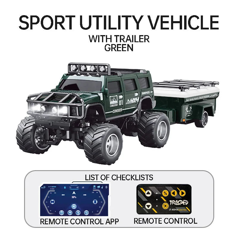 1/64 RC Car Mini HG4-221 Off-Road Vehicle Simulation Hummer 2.4G Remote Control Climbing Car with APP Lights Control Gifts Toys