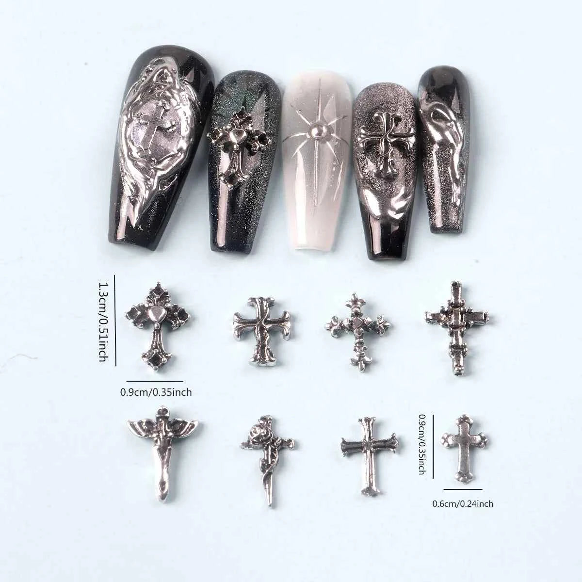TSZS 50pcs/bag Mix Punk 3D Retro Cross Jewelry Nail Art Charms Mix Shape Grey Cross Nail Charms Nail Manicure Decoration