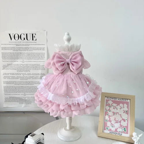 2026 Spring Cute Pink Princess Dress For Small Medium Dogs Chihuahua Yorkshire Pet Dog Clothes Handmade Cotton Lace Bow Skirts