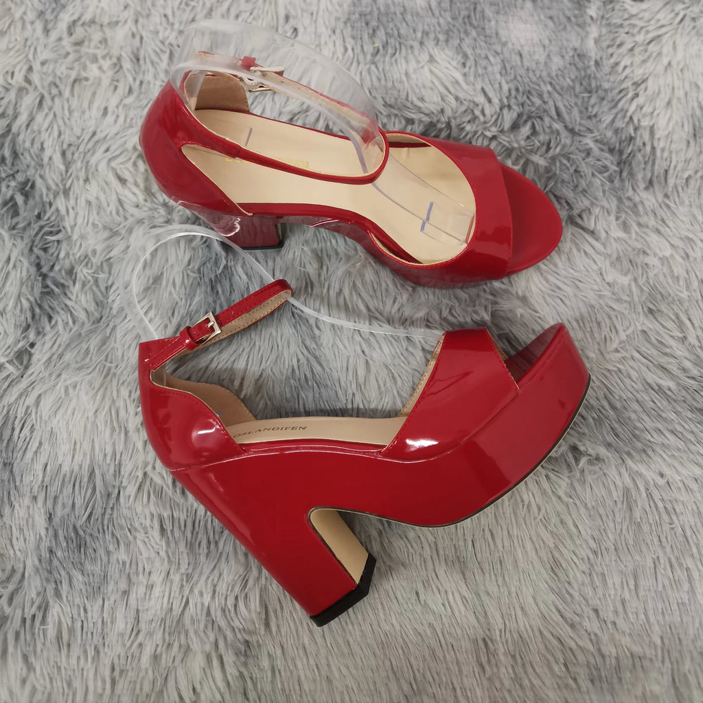 Women Sandals 2026 Summer Ankle Strap Pumps Colourful Sexy Peep Toe Square High Heels Flock Platform Wedding Pole Dancing Shoes