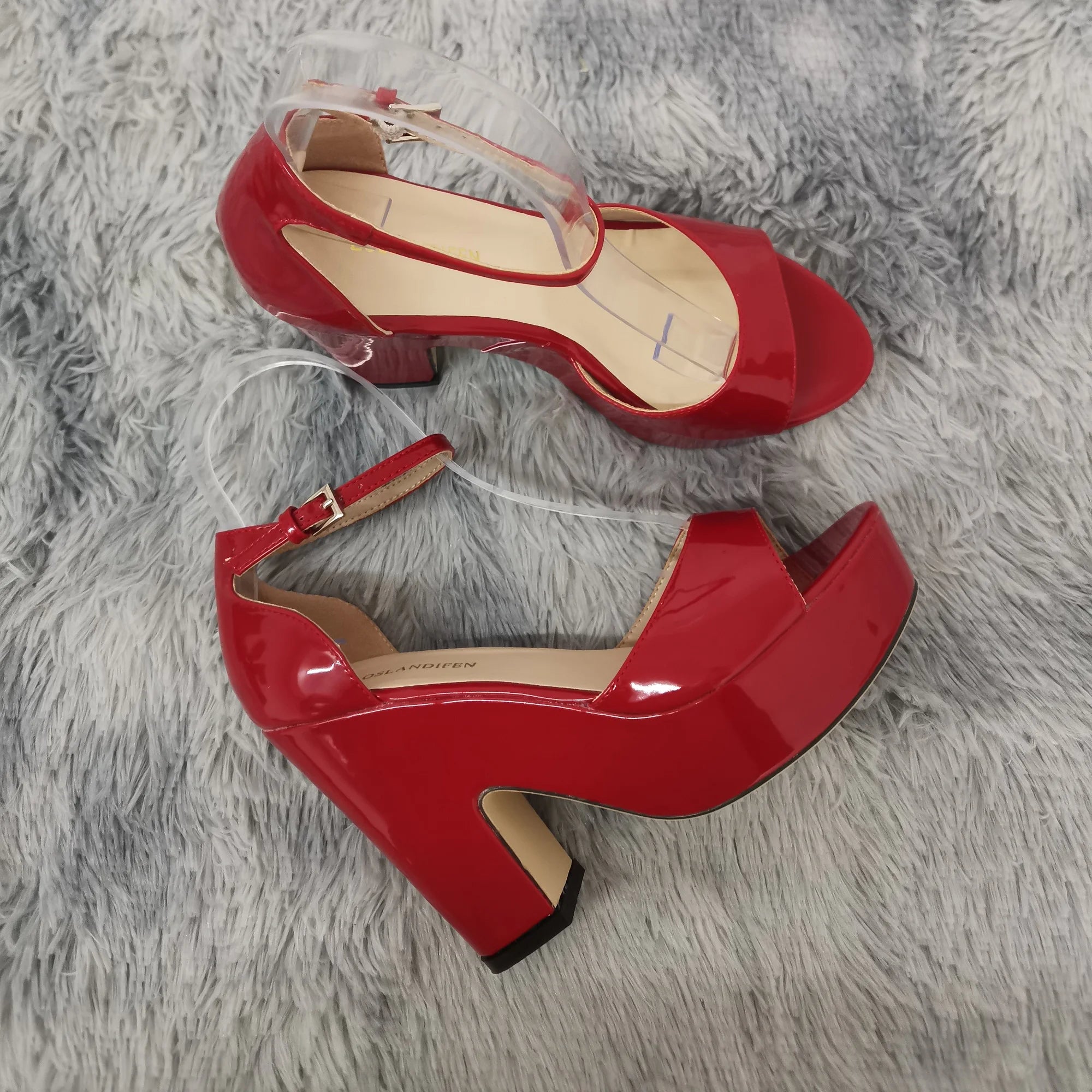 Women Sandals 2026 Summer Ankle Strap Pumps Colourful Sexy Peep Toe Square High Heels Flock Platform Wedding Pole Dancing Shoes