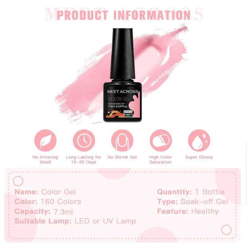 MEET ACROSS 7.3ml Gel Nail Polish Vernis Summer Simple Green Series UV Gel Nail Varnish Semi Permanent Nail Art Manicure