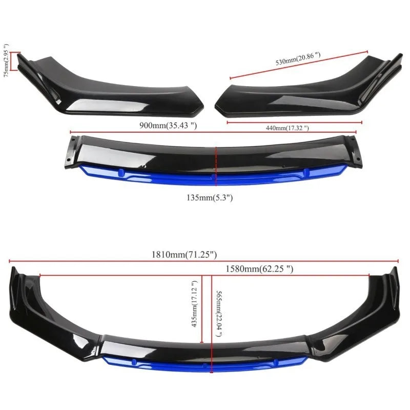 For Universal Cars 3-Piece Adjustable Universal Car Front Bumper Lip Spoiler Diffuser Splitter Body Kits Side Corner Guard