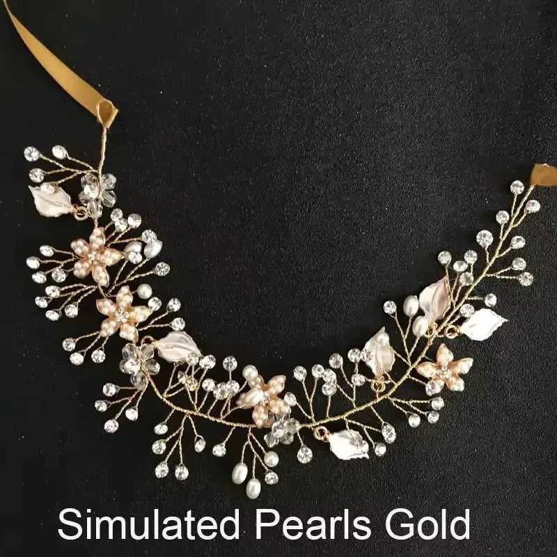 SLBRIDAL Handmade Wired Crystal Rhinestone Freshwater Pearls Flower Wedding Hair Vine Headband Bridal Headpiece Hair accessories The jack market .AU The jack market .AU Jewellery & Chains $ 58 14:10#Simulated Gold