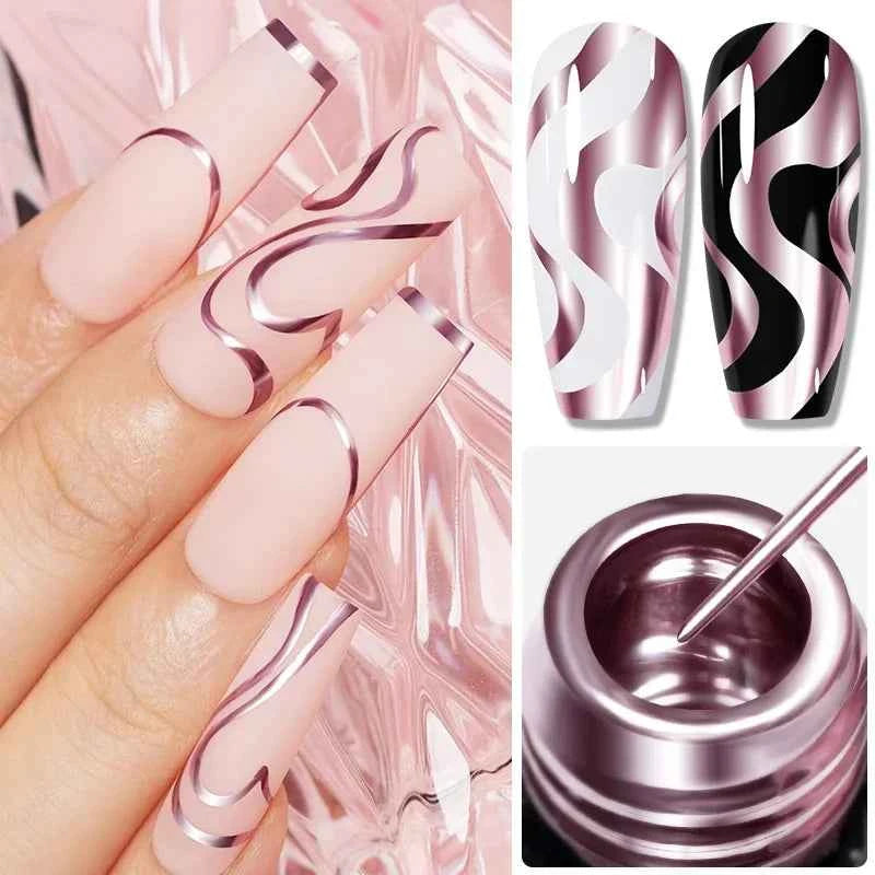 BrandName Chrome Mirror Effect Gel Polish - 5ml Golden Silvery Metallic Liner for Stunning French Nail Art