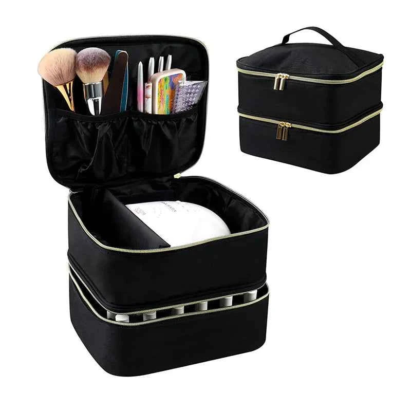 30 Bottle Black Nail Polish Storage Bag Essential Oil Case Cosmetic Handbag Organizer Travel Bag Large Capacity Two Layer