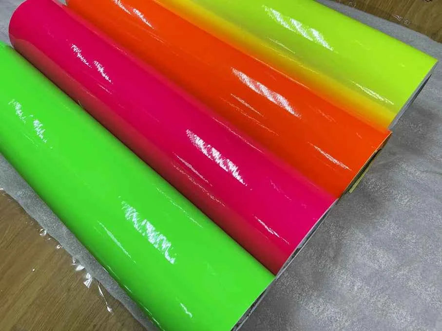 Premium Car Styling Glossy Fluorescent Yellow Vinyl Sticker Glossy Fluorescent yellow Vinyl Wrap Self Adhesive Sticker