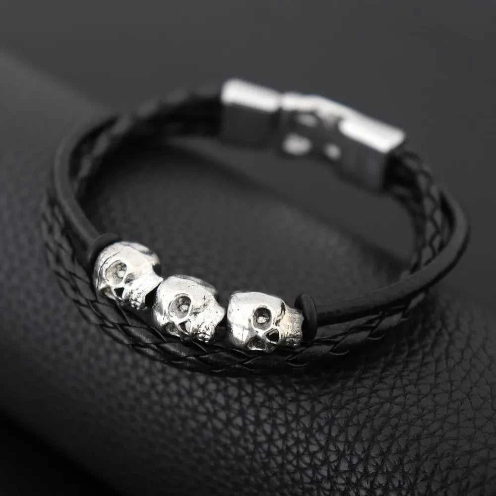 Cool Skeleton Skull Leather Bracelet Men's Stainless Steel Punk Rock Gothic Charm Woven Multilayer Bracelet Men's Jewelry Gift The jack market .AU The jack market .AU Jewellery & Chains $ 47 200001034:5740#black