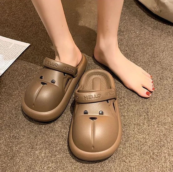 Shoes for Women 2025 Kawaii Cute Woman Slippers Round Toe Animal Cartoon Sandals Anime Slides Home Men Summer Mules House Indoor