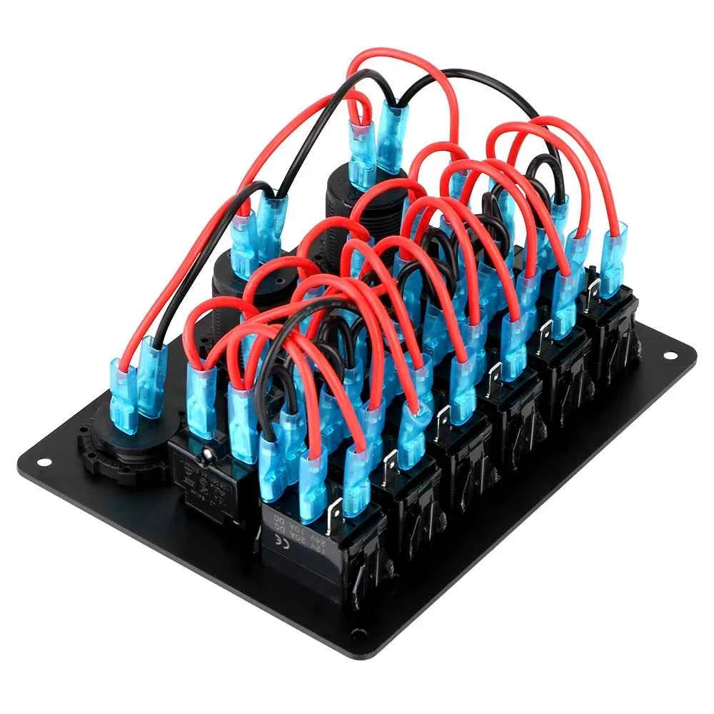12V 24V 6 Buttons Car Switch Panel 15A Fuse Marine Circuit Breaker Voltmeter Tester Light Toggle USB Chargers 3.0 Auto Splitter