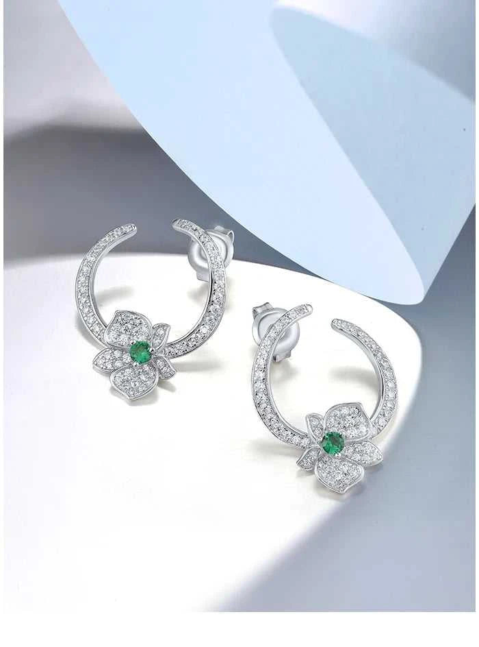 SANTUZZA Pure 925 Sterling Silver Earrings For Women Sparkling White CZ Green Spinel Orchid Flower Circled Fashion Fine Jewelry The jack market .AU The jack market .AU Jewellery & Chains $ 85 <none>