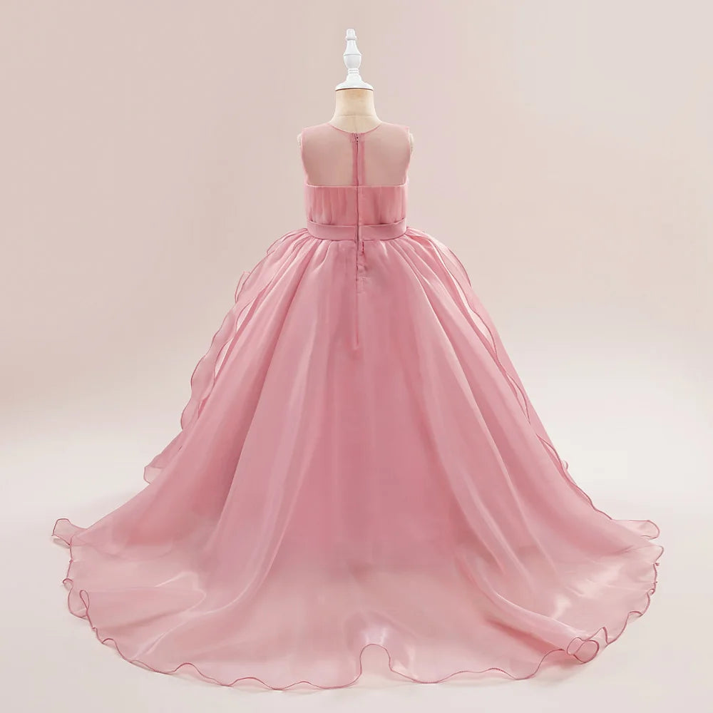 Flower Girls Bridesmaid Dresses For Wedding Party Gown Elegant Kids Trailing White Princess Dress Long Formal Evening Vestidos