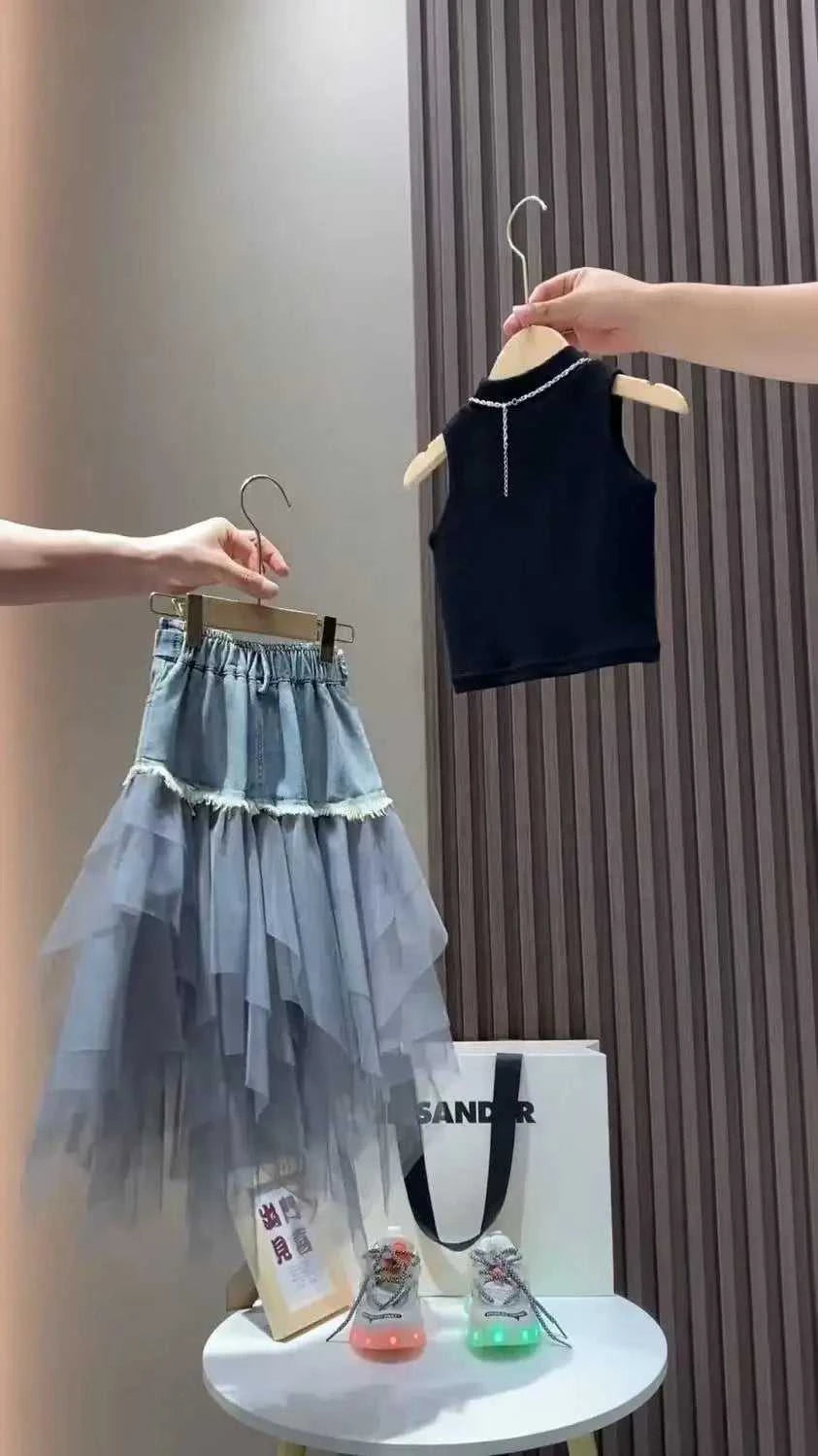 Girls' Summer New Set 2026 Korean Version Baby Girl Tank Top Mesh Splicing Cowboy Skirt Set Kids Summer Set The jack market .AU The jack market .AU Mum & Kids: Essential Products for Every Family $ 62 14:29#WHITE;200000463:200004189#110CM 4Years;200007763:201336100