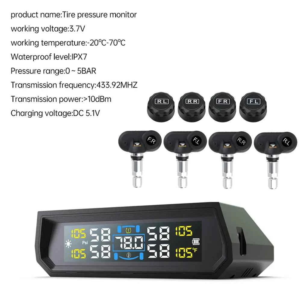 Universal Auto Security Alarm Systems In Car Temperature Display Car Tire Pressure Monitoring System USB / Solar TPMS