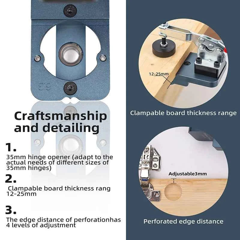 Woodworking Upgrade 35mm Concealed Hinge Jig Kit Hinge Boring Jig Drilling Guide Locator for Face Frame Cabinet Cupboard Tools
