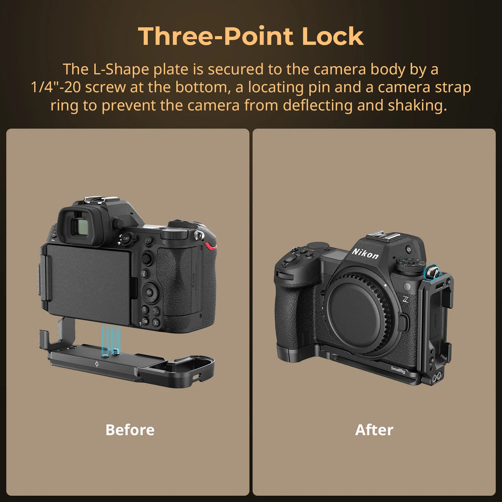 SmallRig L Plate for Nikon Z 6III, L-Bracket for Arca-Swiss, with 1/4"-20 Threaded Holes, QD Connector, Cold Shoe Mount - 4523