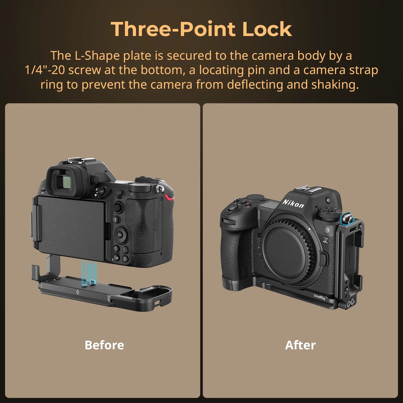 SmallRig L Plate for Nikon Z 6III, L-Bracket for Arca-Swiss, with 1/4"-20 Threaded Holes, QD Connector, Cold Shoe Mount - 4523