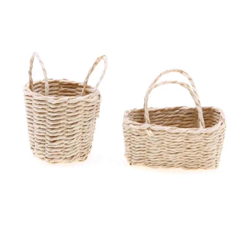 1:12 Straw Basket Simulation Food Basket Model Toys for Doll House Decoration 1/12 Dollhouse Miniature Accessories