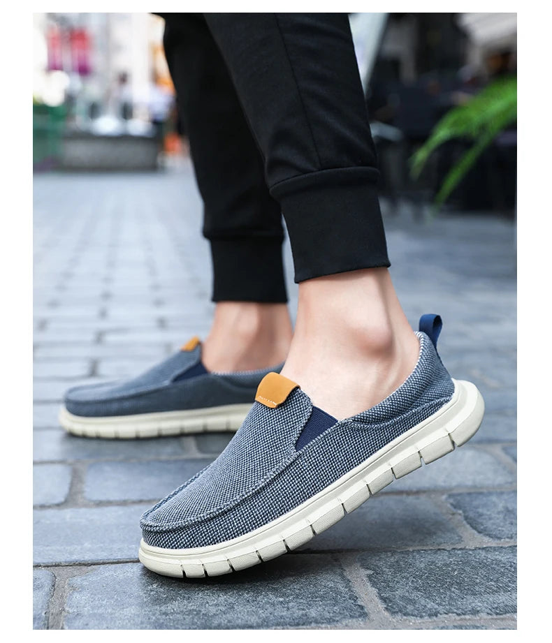 Men Casual Canvas Shoes Mens Loafers Breathable Slip on Flats Male Vulcanized Shoes Driving Shoes Plus Size 47 Walking Sneakers
