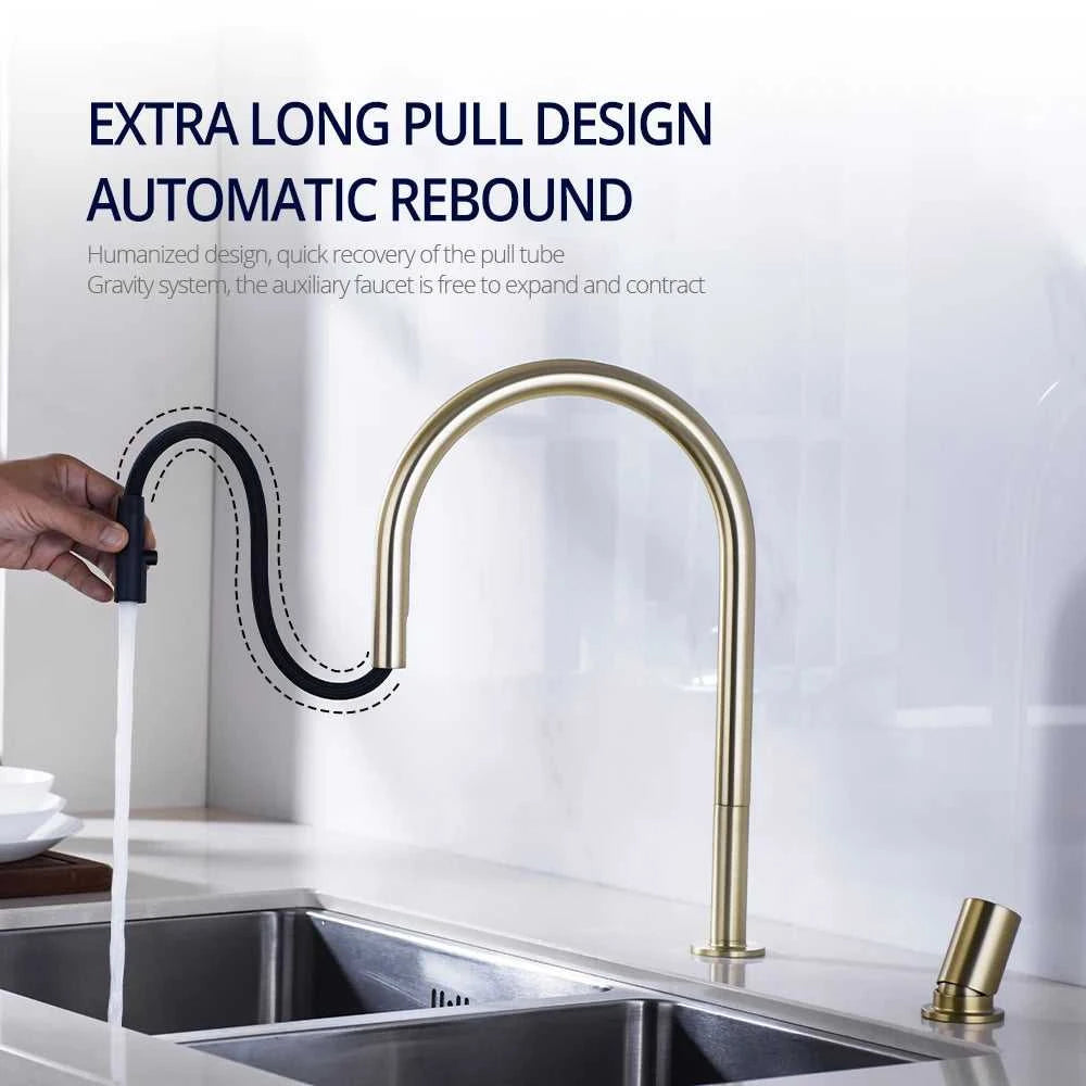 Brushed Gold Kitchen Faucet Invisible Pull Out Spray Mixer Double Hole Single Handle Solid Brass Hot and Cold Sink Tap The jack market .AU The jack market .AU Home $ 244 14:10#39BG-L