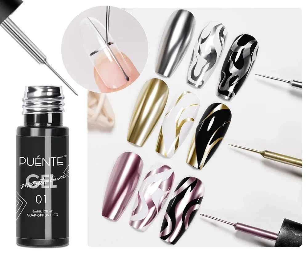 BrandName Chrome Mirror Effect Gel Polish - 5ml Golden Silvery Metallic Liner for Stunning French Nail Art
